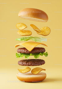 Deconstructed Double Cheeseburger with Lettuce and Chips