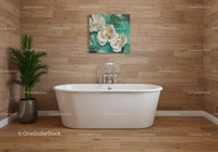 Elegant Wooden Bathroom with Freestanding Bathtub and Green Plant