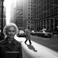 Mature Woman and Walking Man in Vintage Attire on City Street