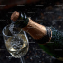 Champagne Bottle Cork Popping with Glass in a Celebration Setting