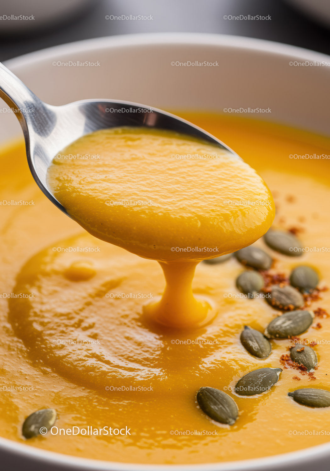 Creamy Pumpkin Soup with Roasted Seeds Garnish