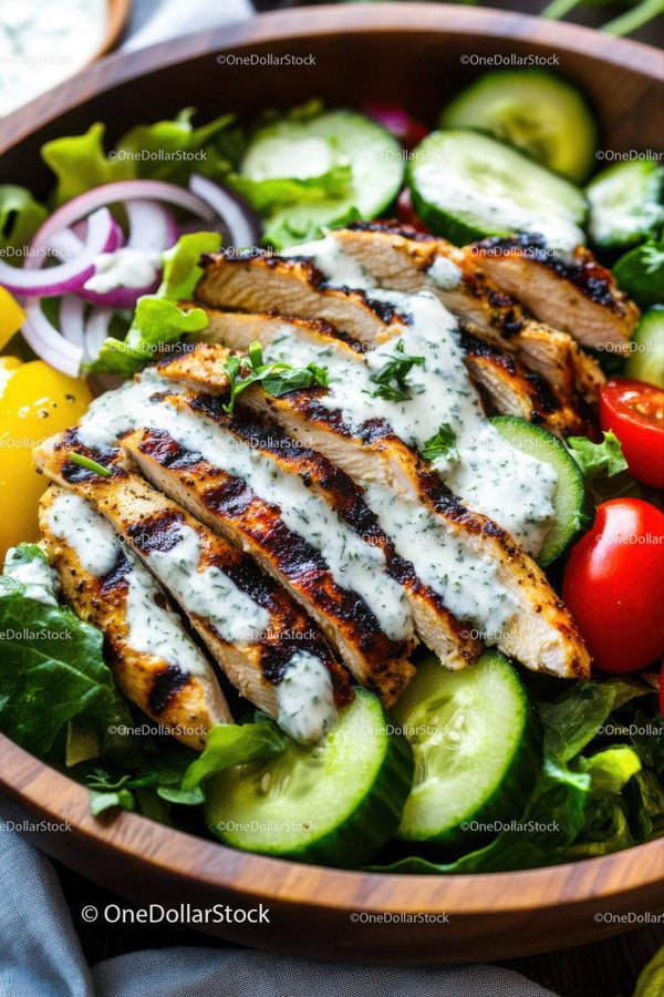 Grilled Chicken Salad with Fresh Vegetables and Creamy Herb Dressing