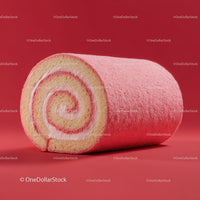 Pink Velvet Cake Roll with Cream Filling in Bright Red Background