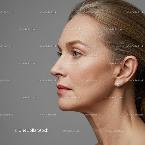 Elegant Mature Woman Profile with Smooth Skin and Pearl Earring