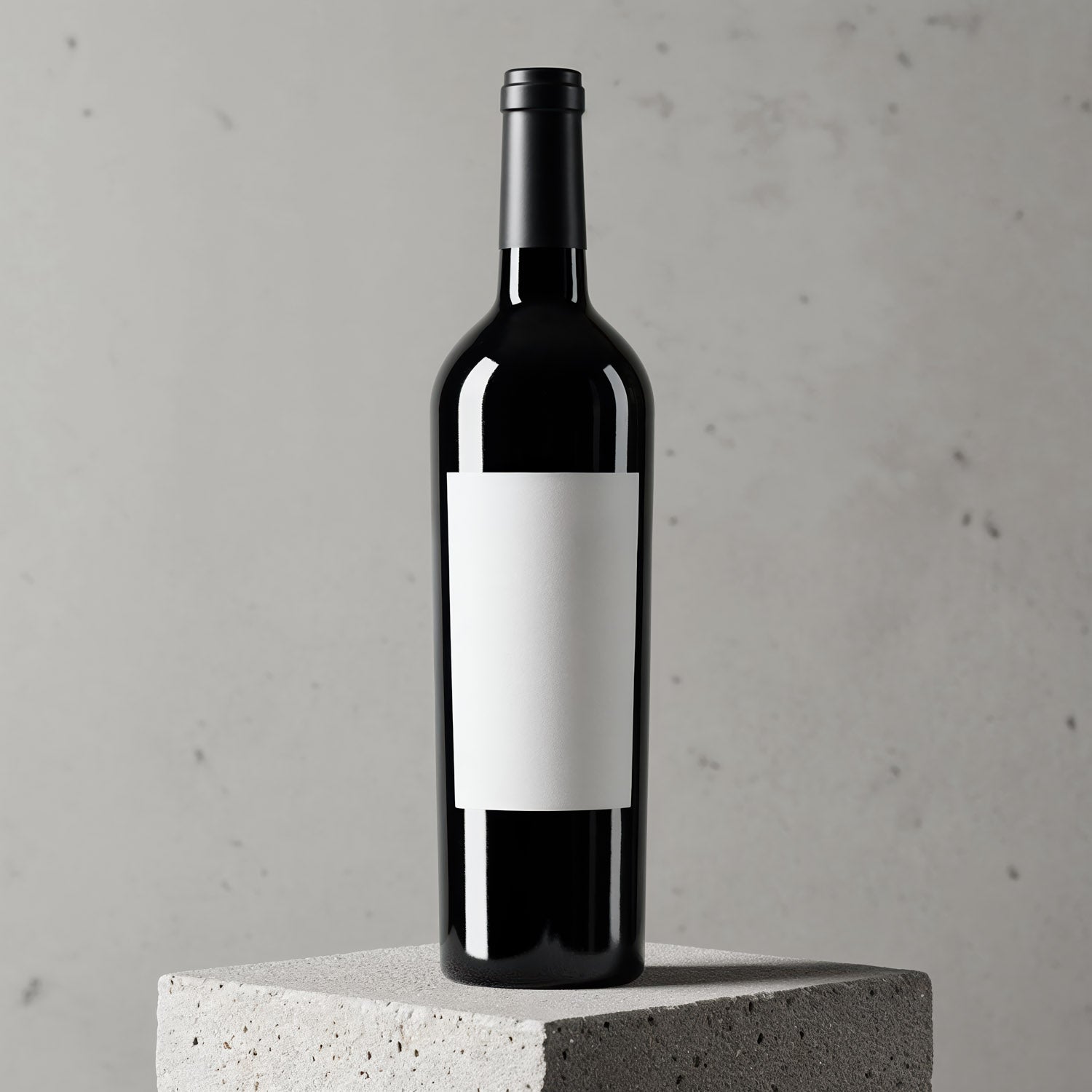 Classic Red Wine Bottle with Blank Label on Concrete Pedestal