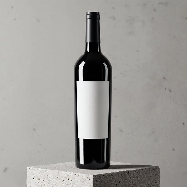 Classic Red Wine Bottle with Blank Label on Concrete Pedestal JPG Mockup Image