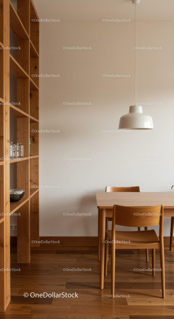 Modern Scandinavian Dining Room with Wooden Table and Chairs