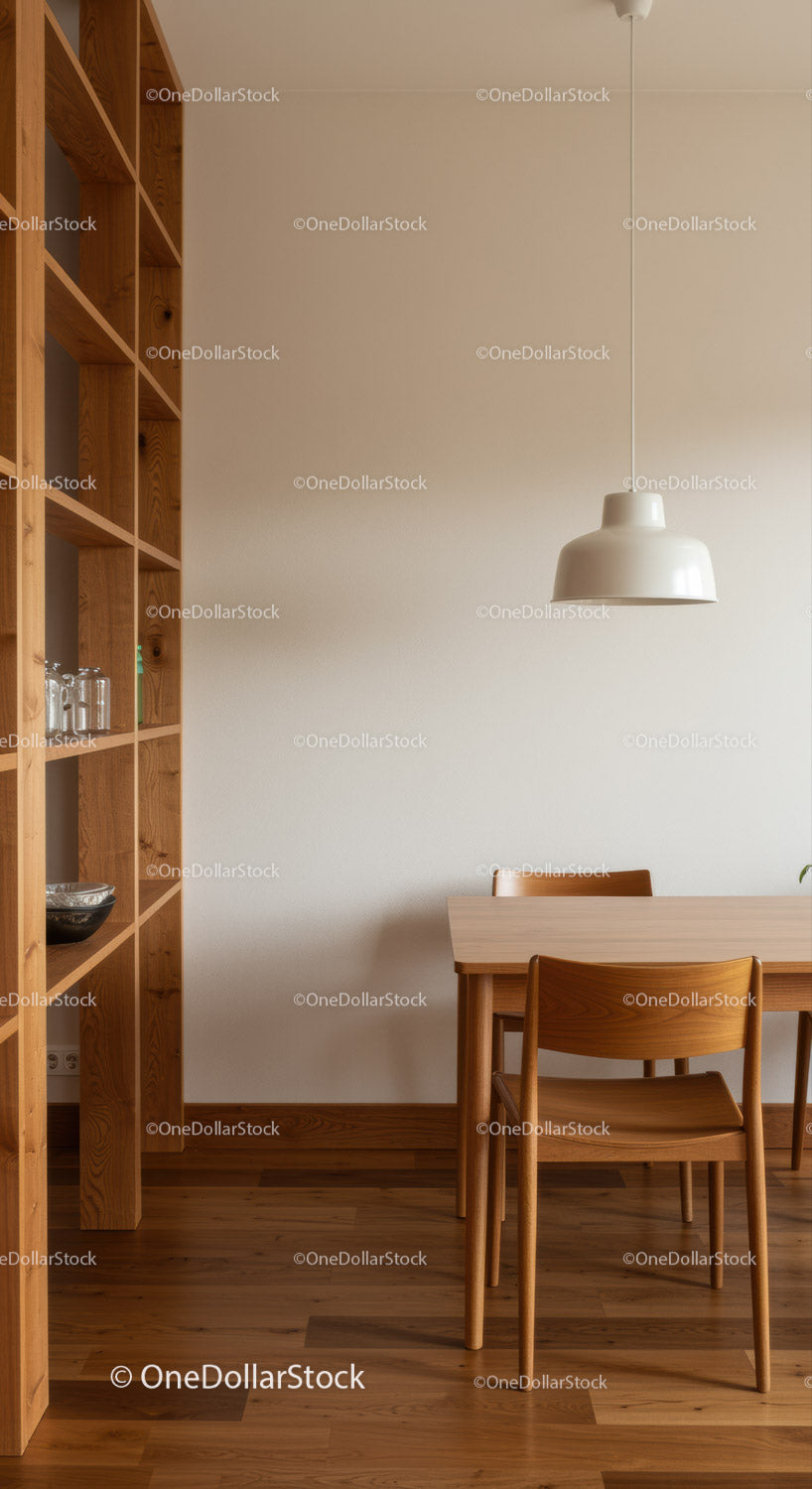 Modern Scandinavian Dining Room with Wooden Table and Chairs