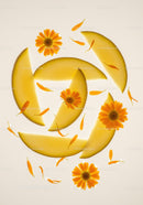 Fresh Melon Slices with Vibrant Orange Flowers Composition