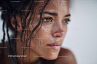 Close-Up of Young Woman with Wet Skin and Focused Expression