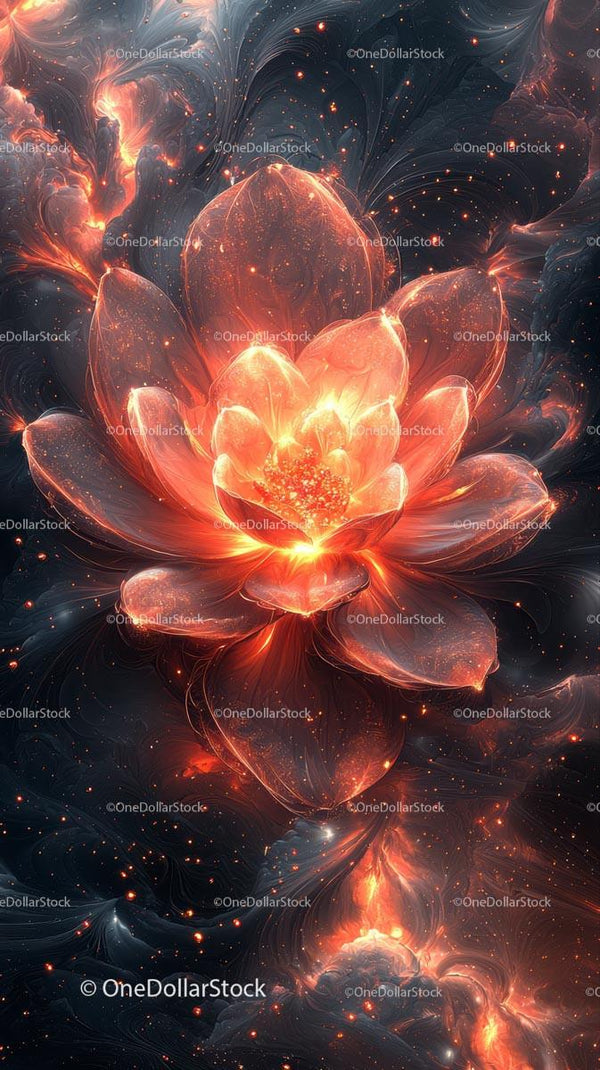 Glowing Cosmic Flower in Space with Fiery Plasma Petals