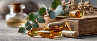 Herbal Supplements and Capsules on Natural Wooden Surface