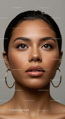 Close-up of Attractive Woman with Flawless Skin and Elegant Makeup