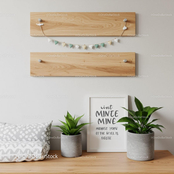 Elegant Modern Home Decor with Indoor Plants and Wooden Shelves