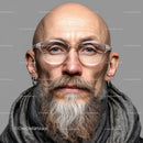 Stylish Bald Man with Glasses and Gray Beard in Portrait Format