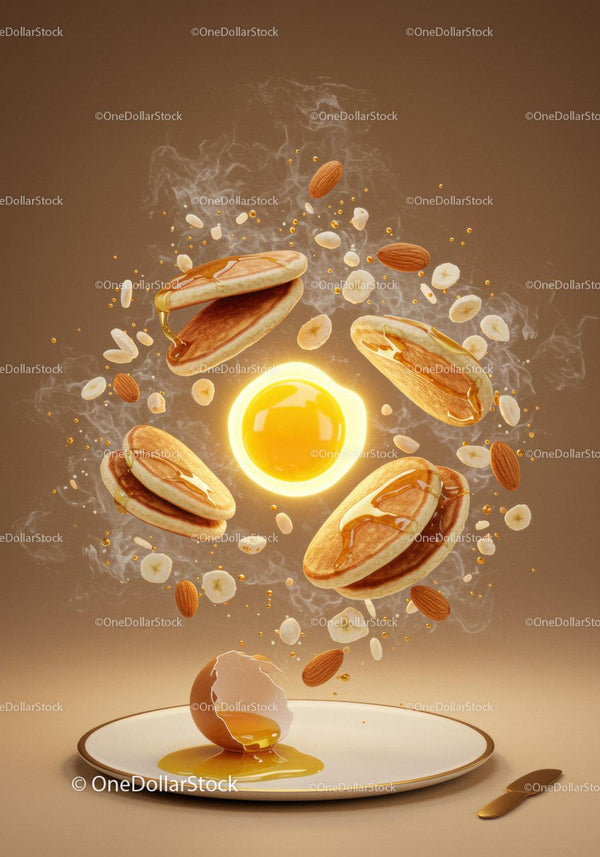 Floating Pancakes with Syrup and Fresh Ingredients