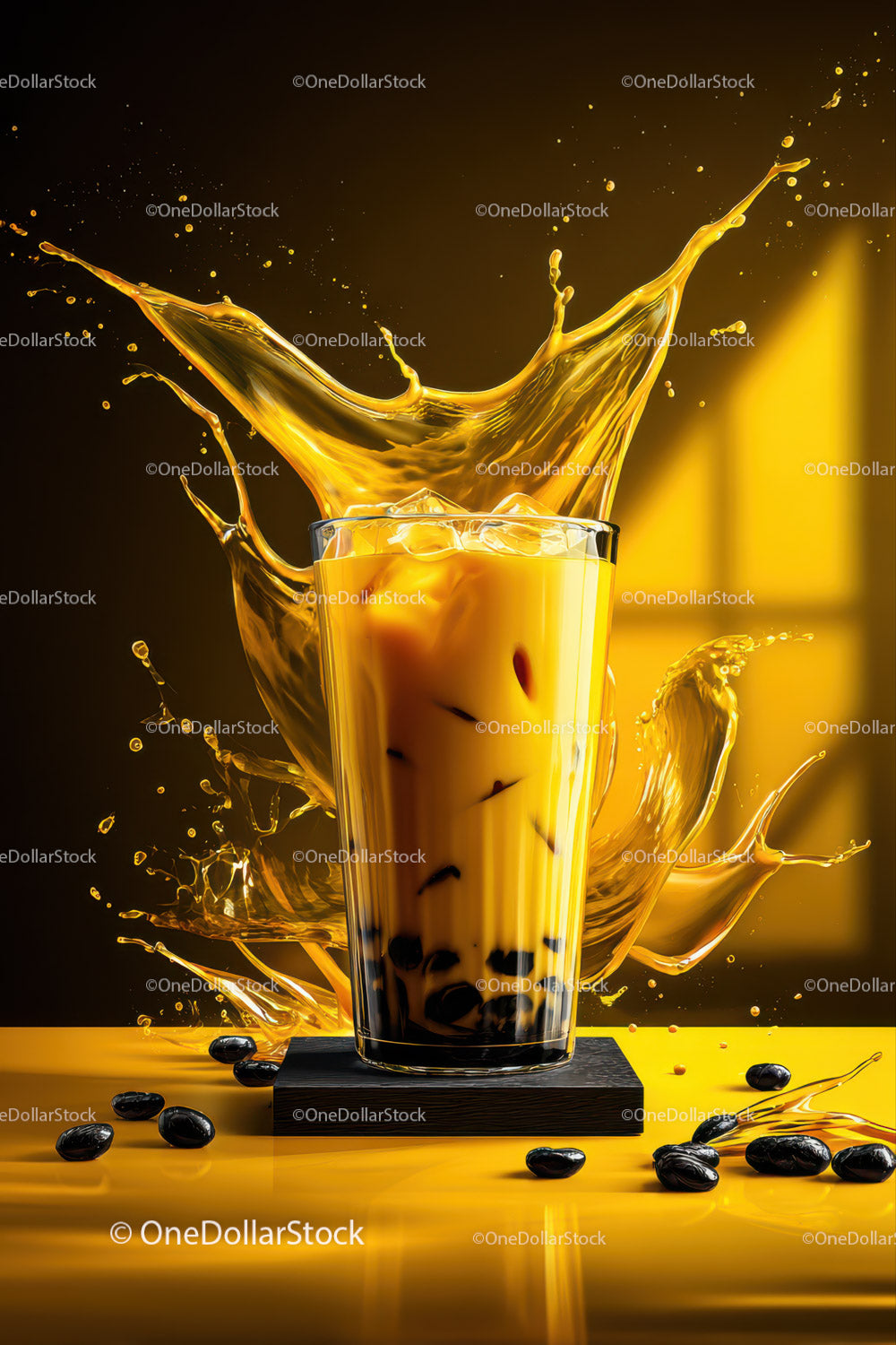 Vibrant Splash of Iced Coffee and Bubble Tea in Action