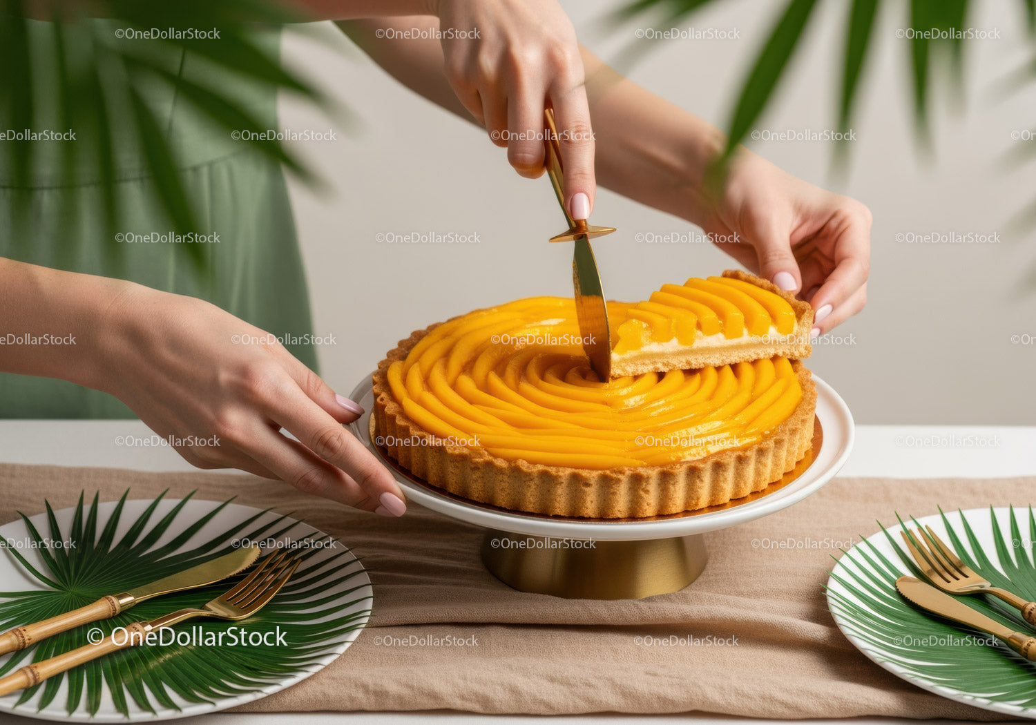 Peach Tart with Fresh Yellow Peaches on a Crispy Pastry Base