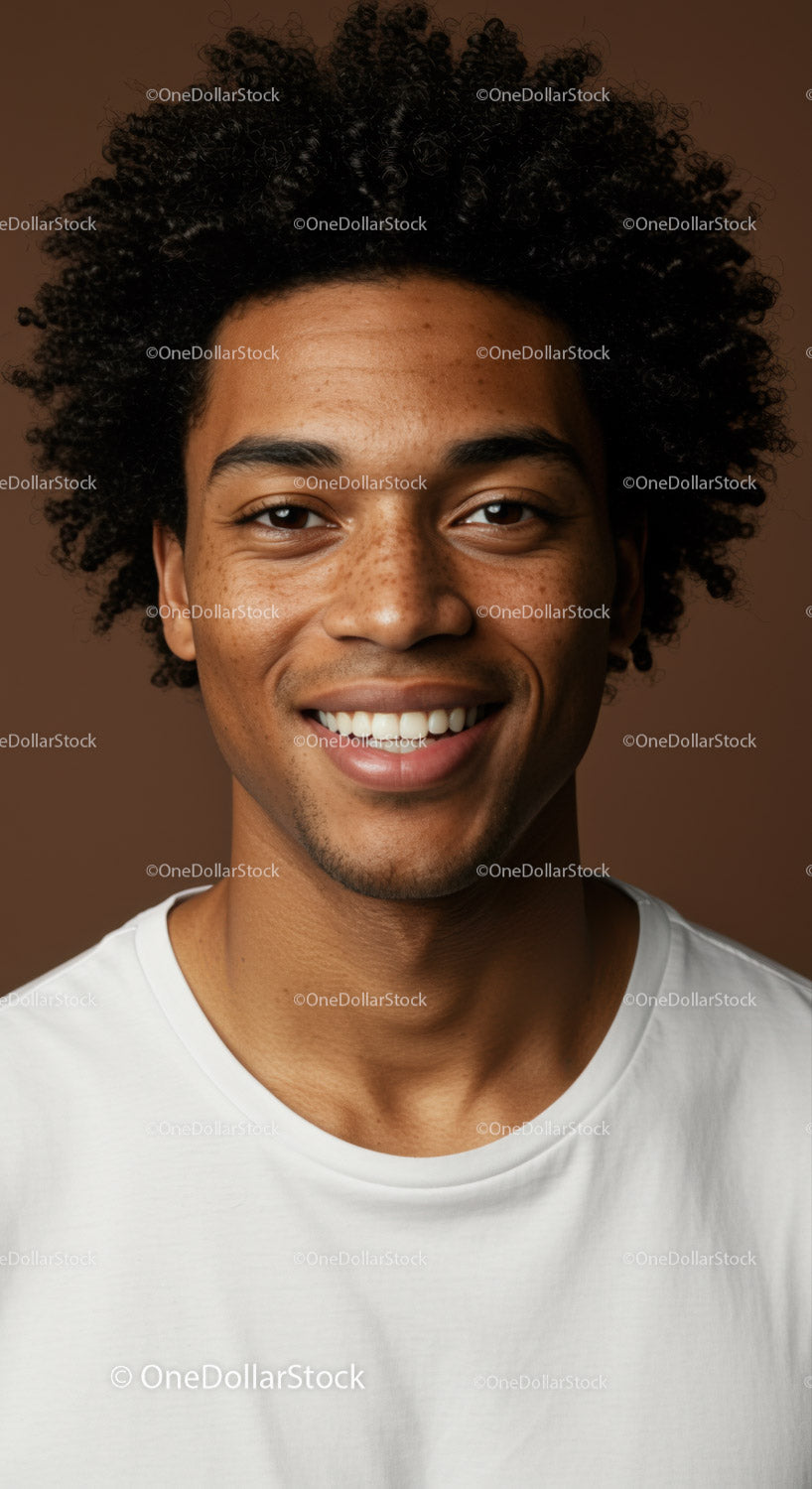 Close-up Portrait of a Smiling Young Man with Curly Hair