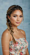 Beautiful Young Woman with Braided Hairstyle and Natural Makeup