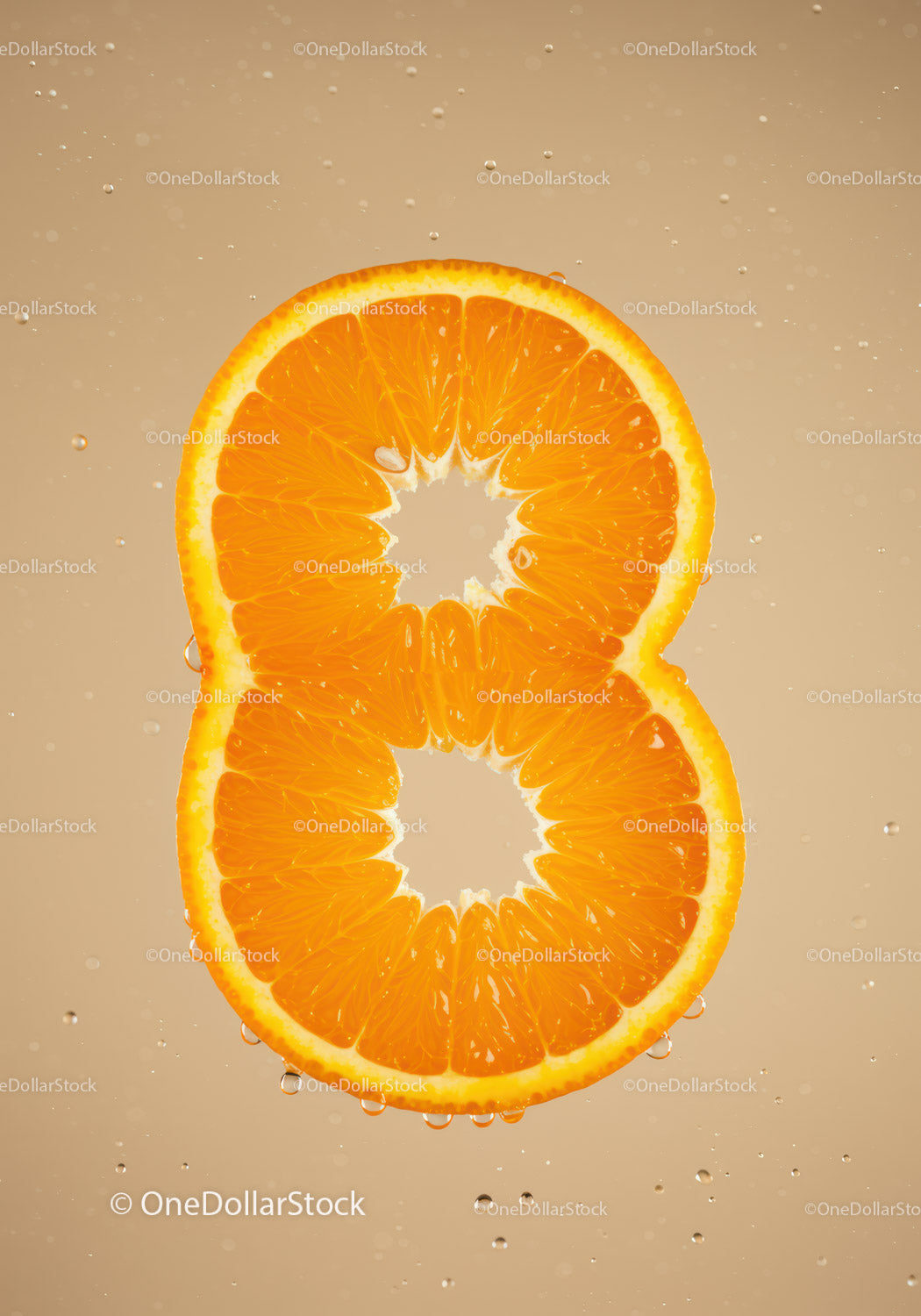 Fresh orange slice floating in clear water closeup