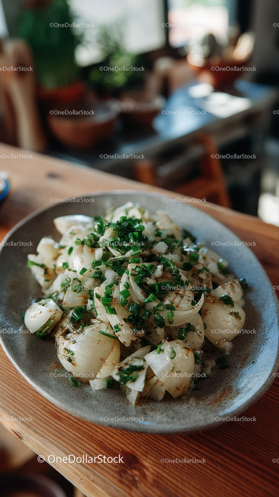 Delicious Herb-Infused Onions Served in a Rustic Plate