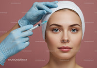 Close-up of Woman Receiving Botox Injection Facial Rejuvenation