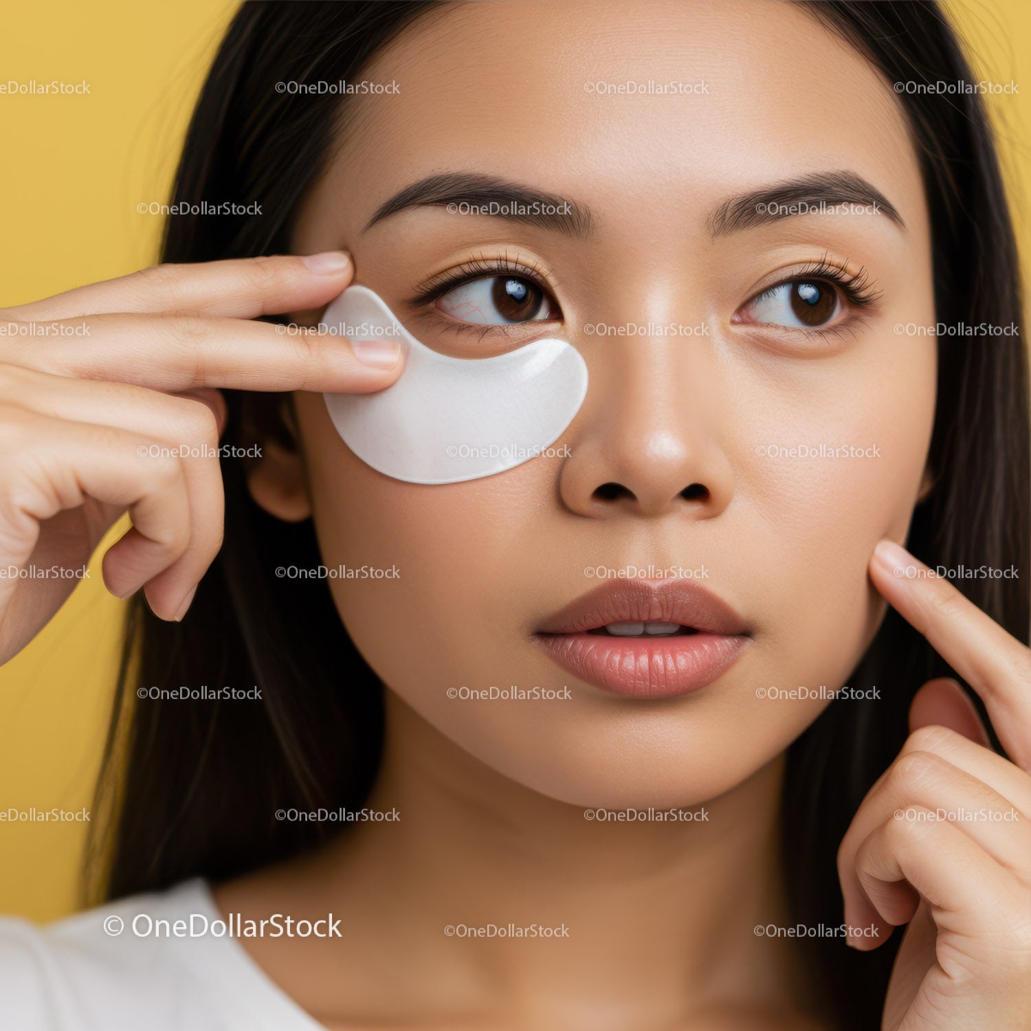 Close-Up of Young Woman Applying Under Eye Patches for Skin Care