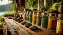 Rustic Herbal and Spice Collection in Glass Jars on Wooden Table