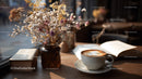Cozy Morning Scene with Coffee Book and Dried Flowers