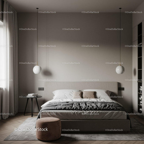 Stylish Modern Bedroom Interior with Cozy Bedding and Soft Lighting