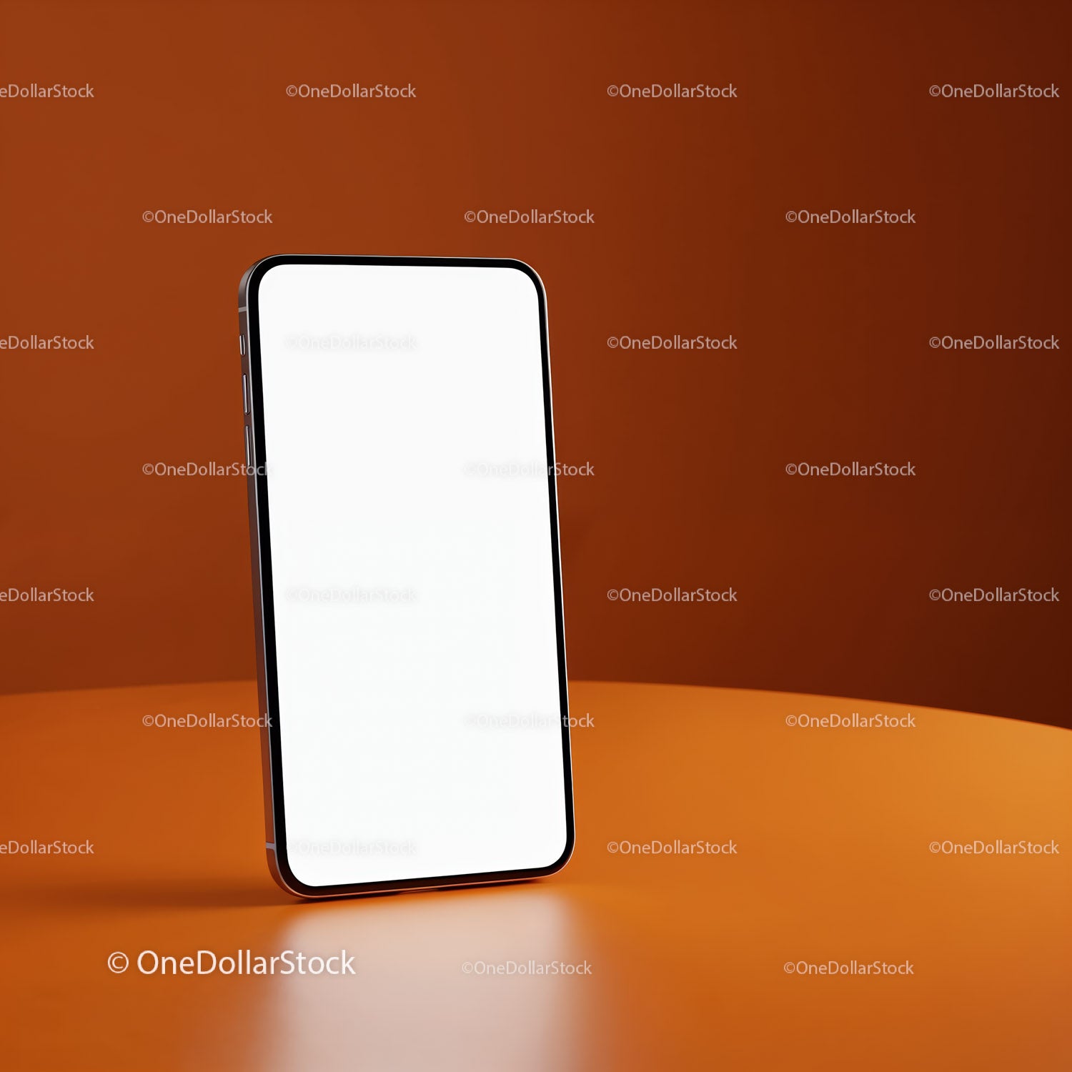 Nowoczesny smartfon z pustym ekranem na pomarańczowym tle