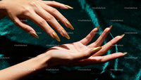 Golden Metallic Nail Art on Elegant Female Hands