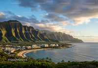Scenic Mountain Range and Tropical Coastline with City Skyline