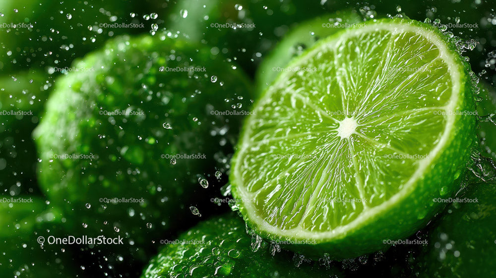 Fresh Lime Slice Splashing Water for Refreshing Drink Concept