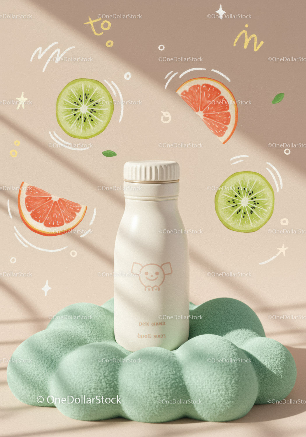 Minimalistyczna butelka na smoothie z owocami i miękką poduszką