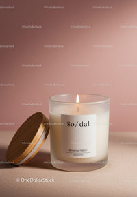 White Scented Candle with Wooden Lid in Soothing Interior Setting