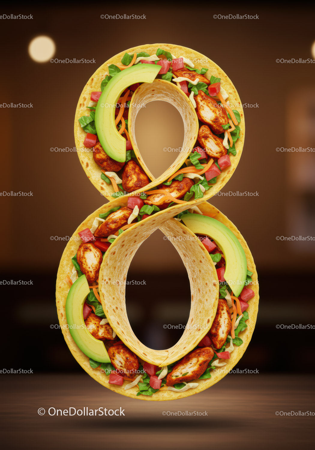 Tasty number eight shaped chicken wrap with fresh veggies