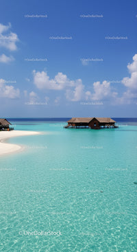 Idyllic Overwater Bungalows with Turquoise Lagoon and Clear Sky