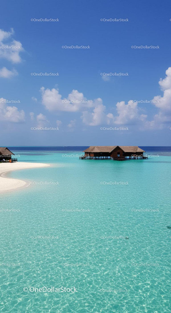 Idyllic Overwater Bungalows with Turquoise Lagoon and Clear Sky