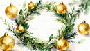 Watercolor Christmas wreath with golden baubles