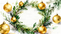 Watercolor Christmas wreath with golden baubles
