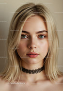 Close-up of a Beautiful Young Woman with Blue Eyes and Blonde Hair