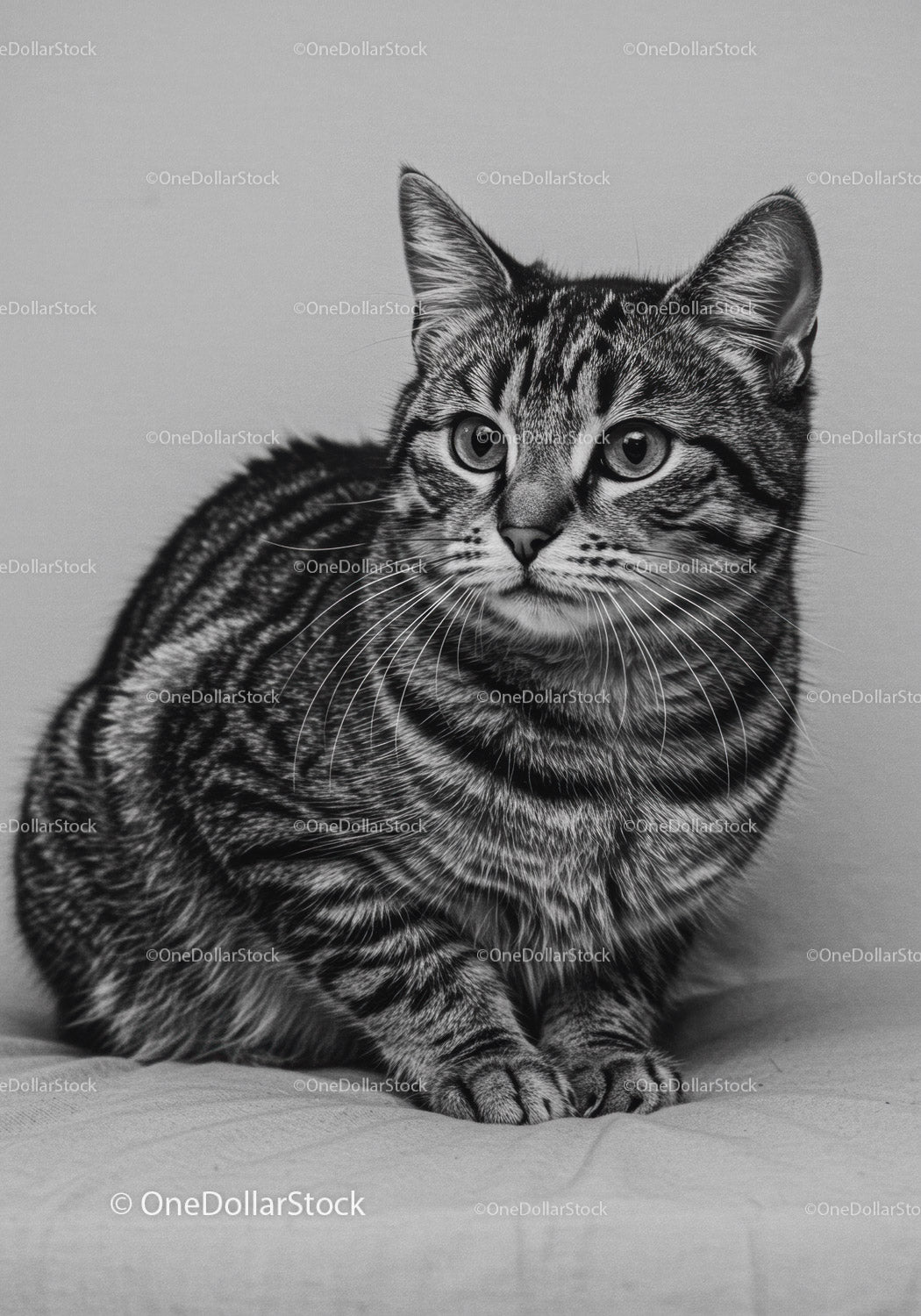 Close Up of Calm Tabby Cat Sitting Indoors