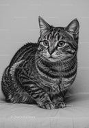 Close Up of Calm Tabby Cat Sitting Indoors