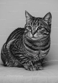 Close Up of Calm Tabby Cat Sitting Indoors
