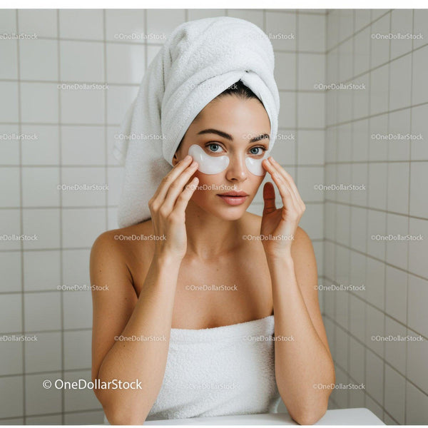 Woman with Under Eye Patches in White Towel Relaxing