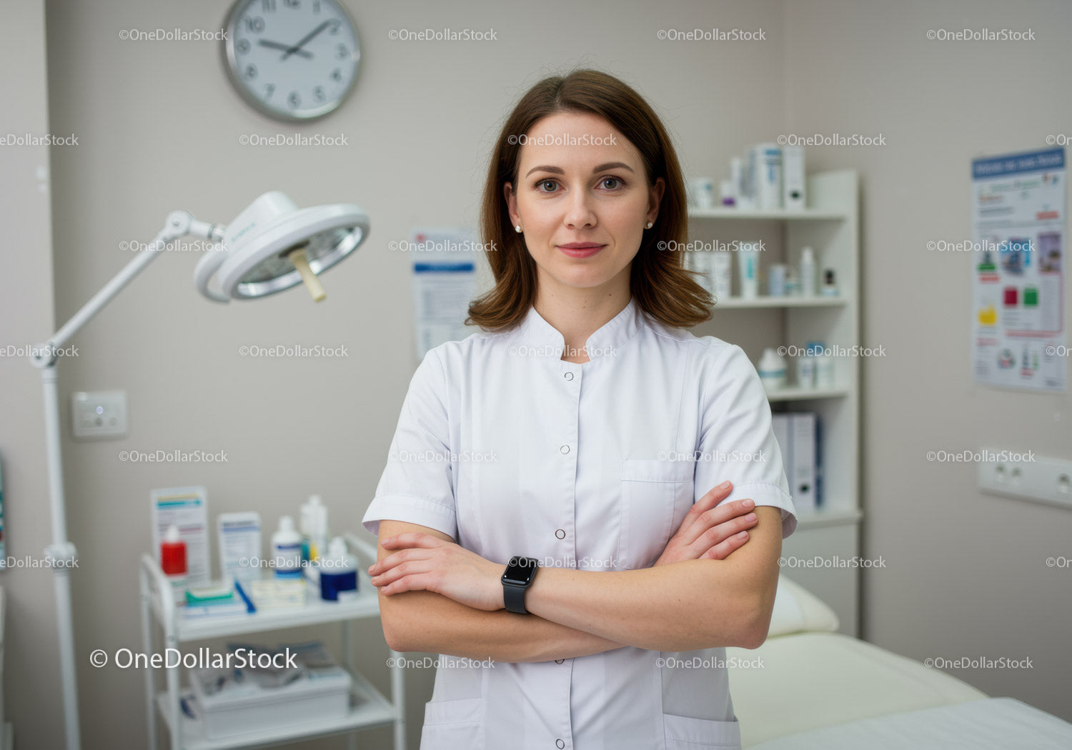 Pewna siebie pracownica służby zdrowia w klinice medycznej
