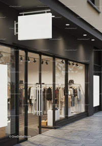 Modern clothing store exterior with clear glass entrance