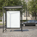 Empty bus stop advertisement board on city street